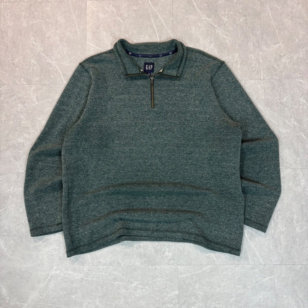 Gap Mens XL Quarter Zip Pullover Sweater Heather Green Mock Neck Knit Top